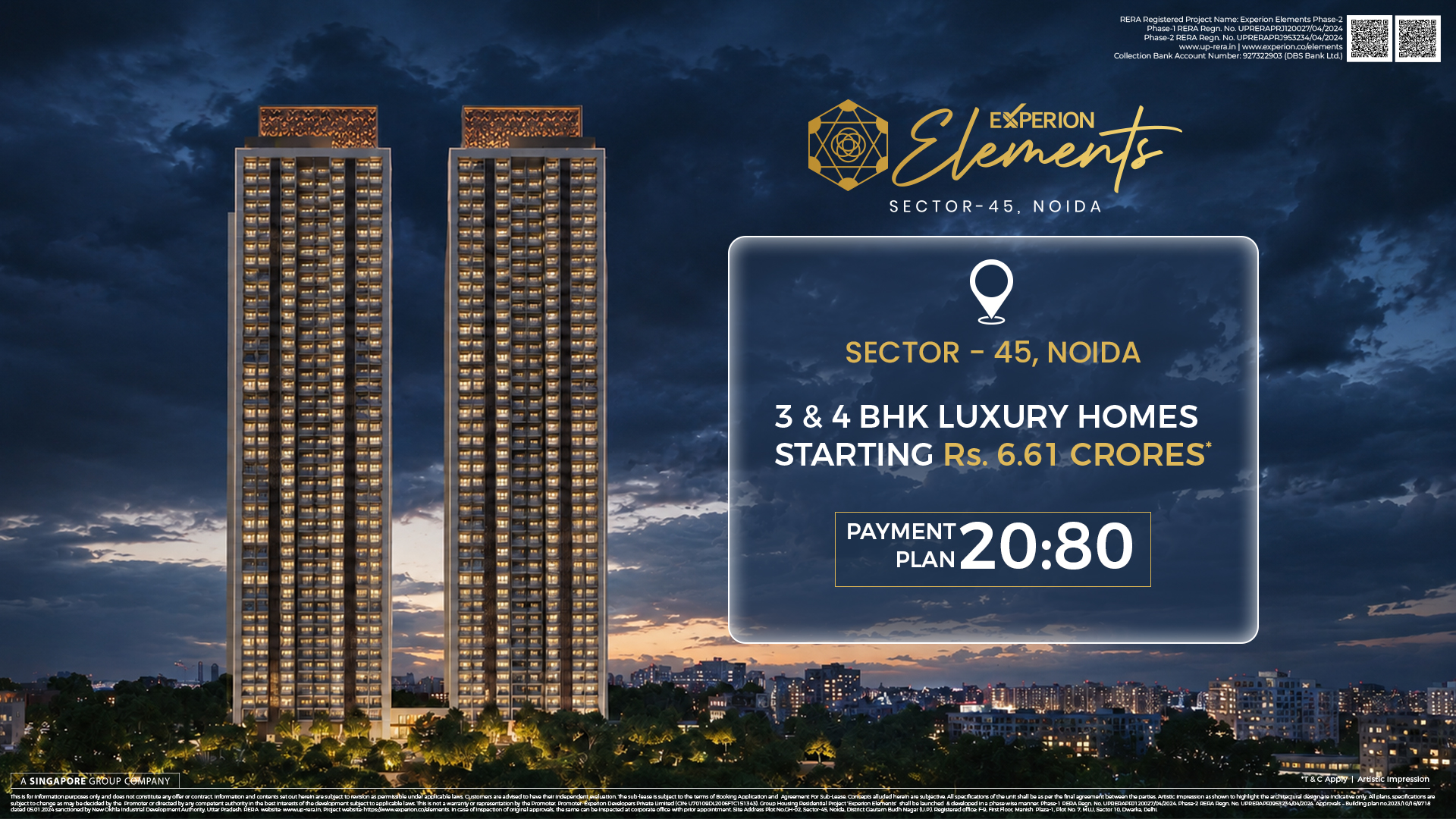 Experion Elements - 3 & 4 BHK luxury homes, Sector 45, Noida